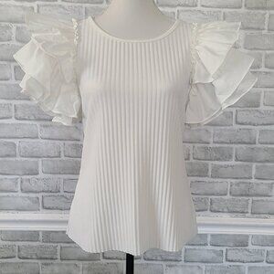 Marc New York White Ruffle Sleeve Top Shirt Small Romantic Feminine Classic